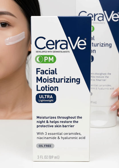CeraVe PM Facial Moisturizing Lotion 3 fl oz / 89ml – Ultra Lightweight Night Face Moisturizer with Ceramides &amp; Hyaluronic Acid