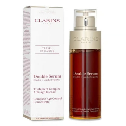 Clarins Double Serum Complete Age Control Concentrate 100ml / 3.3 fl oz – Hydric + Lipidic Anti-Aging Face Serum – Pack of 2 – New Sealed