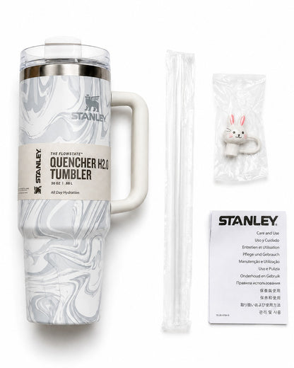 Stanley Quencher H2.0 FlowState Tumbler 30 oz – White Wood Grain with Handle &amp; Straw