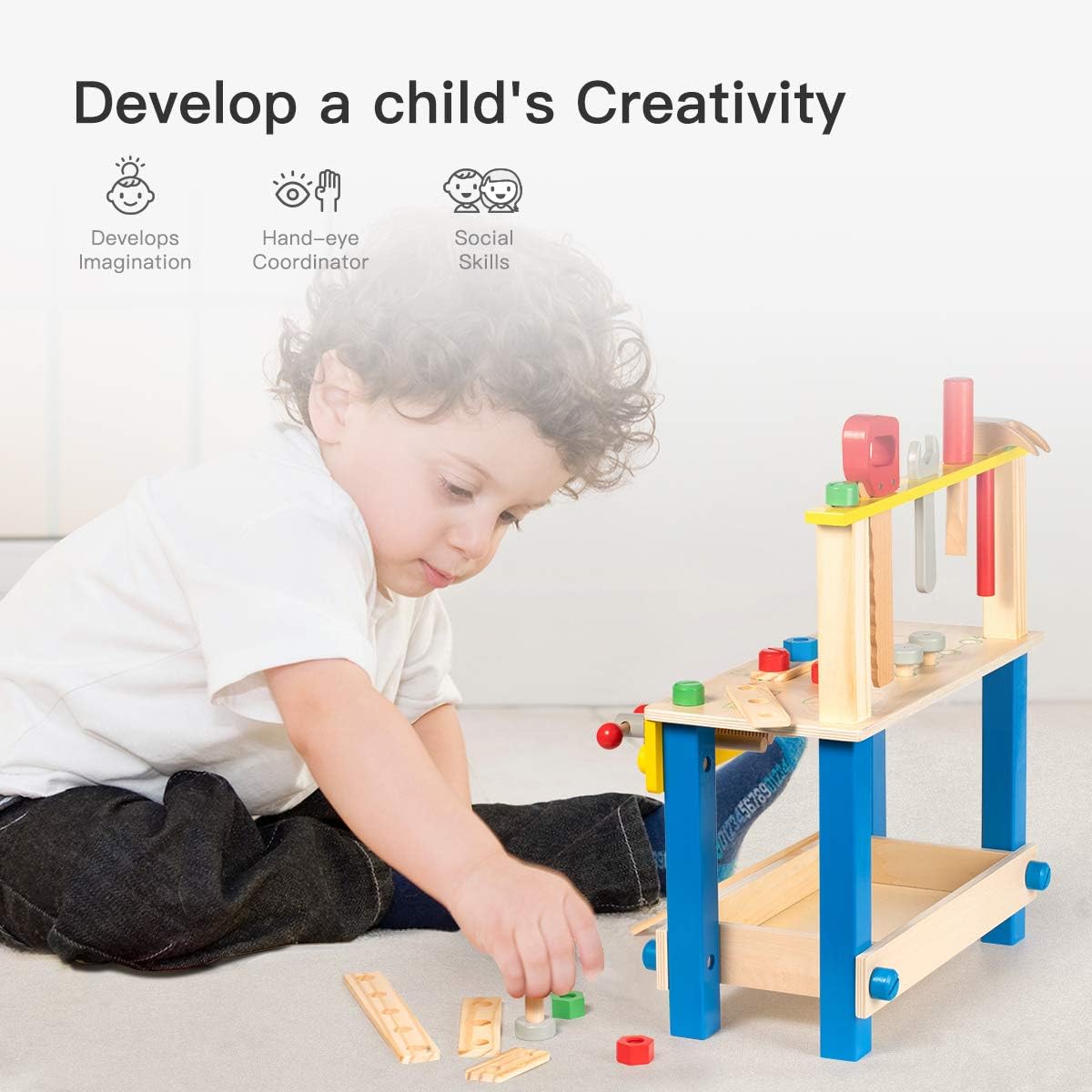 Wooden Tool Workbench Toy for Kids & Toddlers