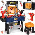 Kids Tool Bench Set with Electric Drill and Chair, Construction Workbench Toys for Toddlers
