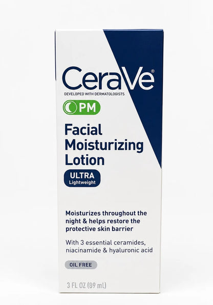CeraVe PM Facial Moisturizing Lotion 3 fl oz / 89ml – Ultra Lightweight Night Face Moisturizer with Ceramides &amp; Hyaluronic Acid
