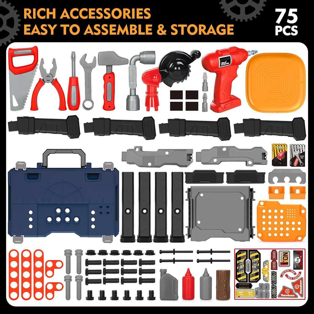 Kids Tool Bench Set with Electric Drill and Chair, Construction Workbench Toys for Toddlers