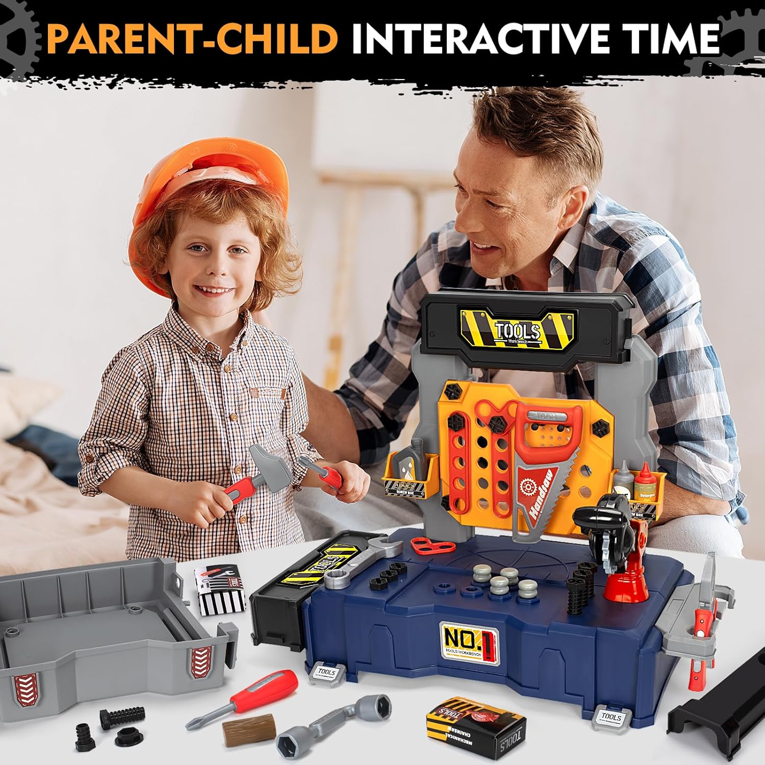 Kids Tool Bench Set with Electric Drill and Chair, Construction Workbench Toys for Toddlers