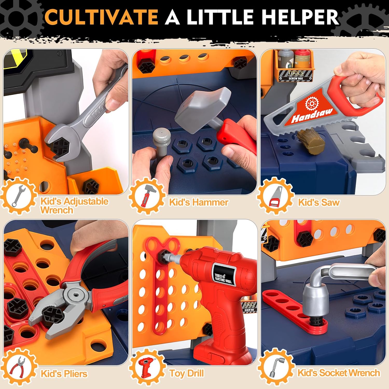 Kids Tool Bench Set with Electric Drill and Chair, Construction Workbench Toys for Toddlers