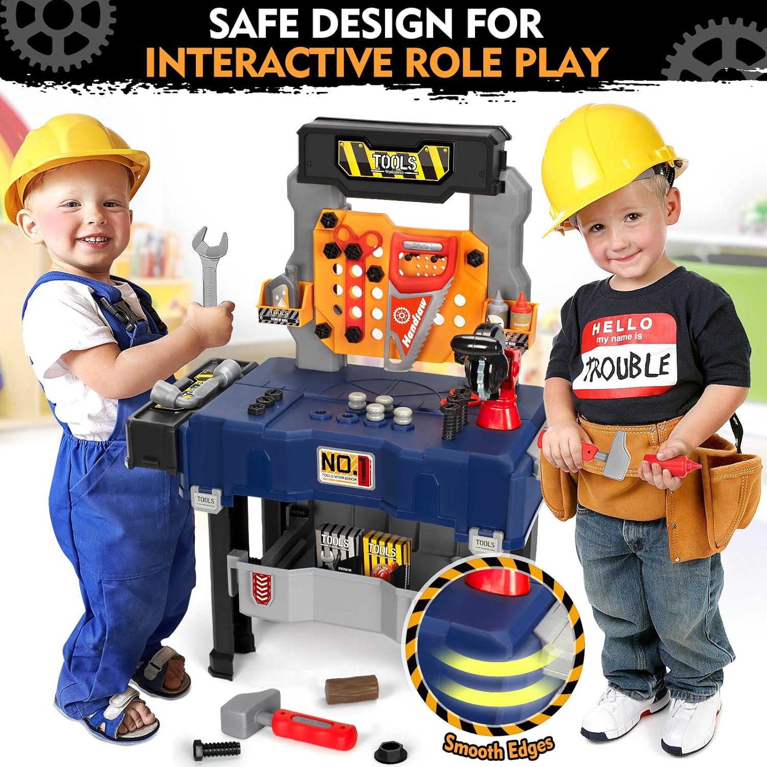 Kids Tool Bench Set with Electric Drill and Chair, Construction Workbench Toys for Toddlers