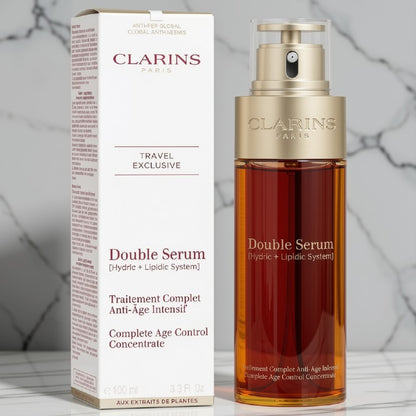 Clarins Double Serum Complete Age Control Concentrate 3.3 fl oz / 100ml – Hydric + Lipidic Anti-Aging Face Serum – New Sealed