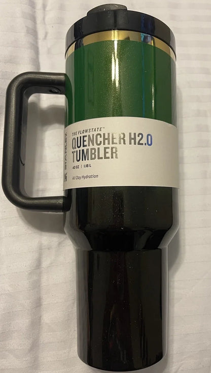 Stanley Quencher H2.0 FlowState Tumbler 40 oz | Dark Green &amp; Black Insulated Stainless Steel Travel Cup