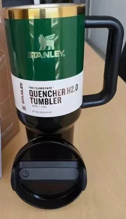 Stanley Quencher H2.0 FlowState Tumbler 40 oz | Dark Green &amp; Black Insulated Stainless Steel Travel Cup