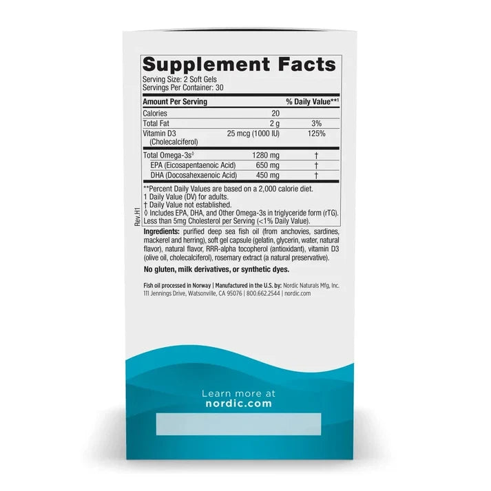 Nordic Naturals Ultimate Omega-D3 60 Soft Gels | Omega-3 Fish Oil + Vitamin D3 Lemon Flavor Supplement