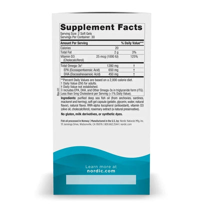 Nordic Naturals Ultimate Omega-D3 60 Soft Gels | Omega-3 Fish Oil + Vitamin D3 Lemon Flavor Supplement